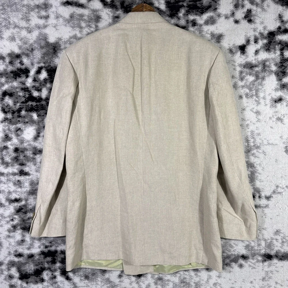 Hugo Boss Jacket Mens Size 42 Chest 100% Solbiati Linen Sand Double Breasted